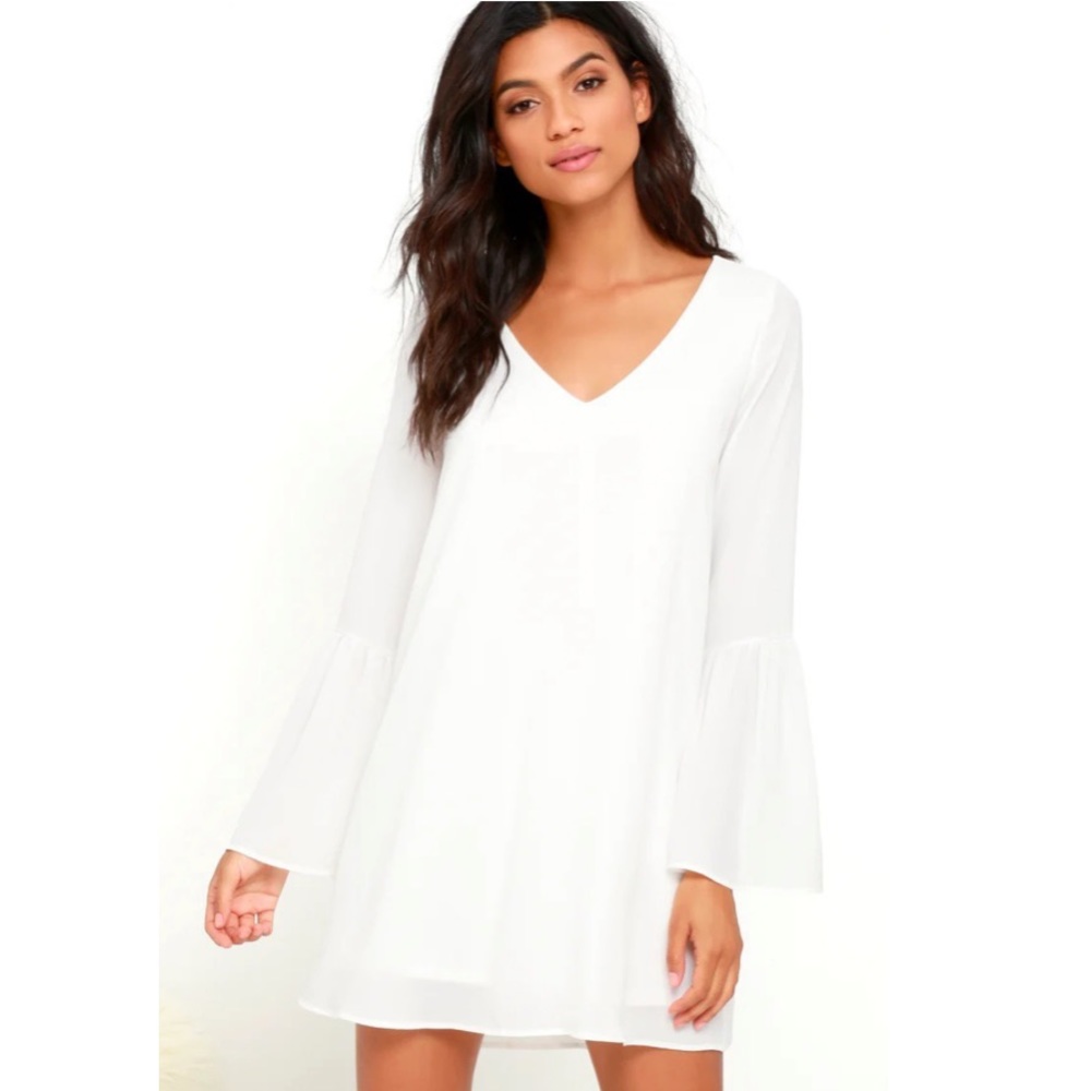 Lulu’s Far Wanderings Ivory Long Sleeve Shift Dress Size L